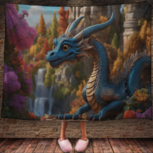 Плед із 3D-принтом Синій китайський дракон з рогами 150х200 см.