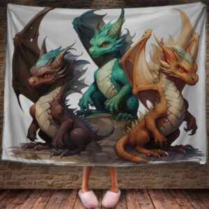 Плед із 3D-принтом Три дракони на білому фоні 150х200 см.