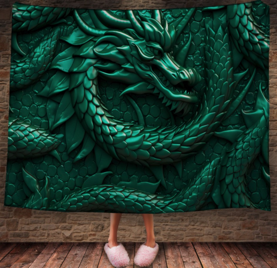 Плед із 3D-принтом Статуя зеленого дракона 150х200 см.
