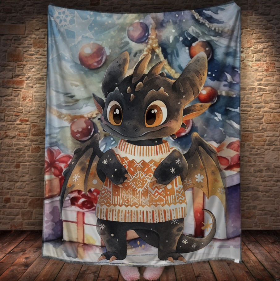 Плед із 3D-принтом на тему: Маленькі реалістичні дракони. Беззубик 150х200 см.