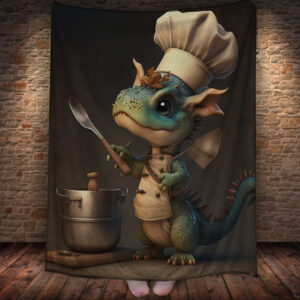 Плед із 3D-принтом на тему:Маленький реалістичний дракончик кухар 150х200 см.