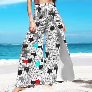 Брюки-палаццо 2в1 комбінезон з принтом (бохо-балаццо-саронг) Котики ВСІ Розміри Преміум тканина