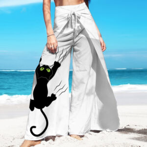 Брюки-палаццо 2в1 комбінезон з принтом (бохо-балаццо-саронг) Котик з кігтями ВСІ Розміри Преміум тканина