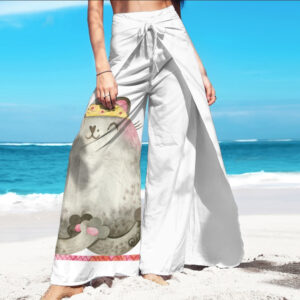 Брюки-палаццо 2в1 комбінезон з принтом (бохо-балаццо-саронг) Котик з квітами ВСІ Розміри Преміум тканина