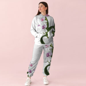 Жіночий білий спортивний костюм із ніжним принтом орхідеї. 0_005 ВСІ Розміри Преміум тканина