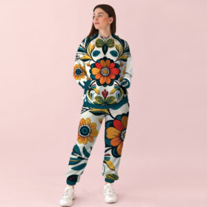 Жіночий білий спортивний костюм із яскравим принтом квіти. 0_006 ВСІ Розміри Преміум тканина