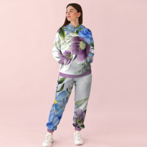 Жіночий білий спортивний костюм із принтом ніжні квіти. 0_011 ВСІ Розміри Преміум тканина