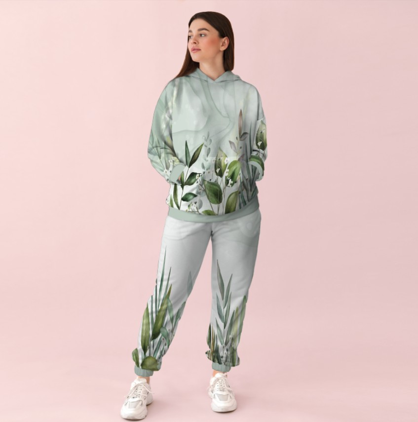 Жіночий білий спортивний костюм із принтом рослинний орнамент. 0_021 ВСІ Розміри Преміум тканина