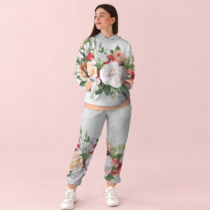 Жіночий білий спортивний костюм із принтом квітковий орнамент. 0_042 ВСІ Розміри Преміум тканина