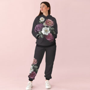 Жіночий сірий темний спортивний костюм із принтом квітковий орнамент. 0_044 ВСІ Розміри Преміум тканина