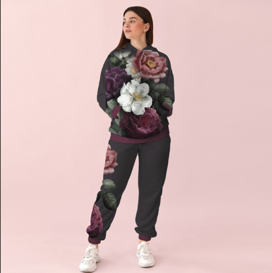 Жіночий сірий темний спортивний костюм із принтом квітковий орнамент. 0_045 ВСІ Розміри Преміум тканина