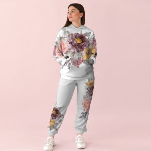 Жіночий білий спортивний костюм із принтом ніжні квіти 0_063 ВСІ Розміри Преміум тканина