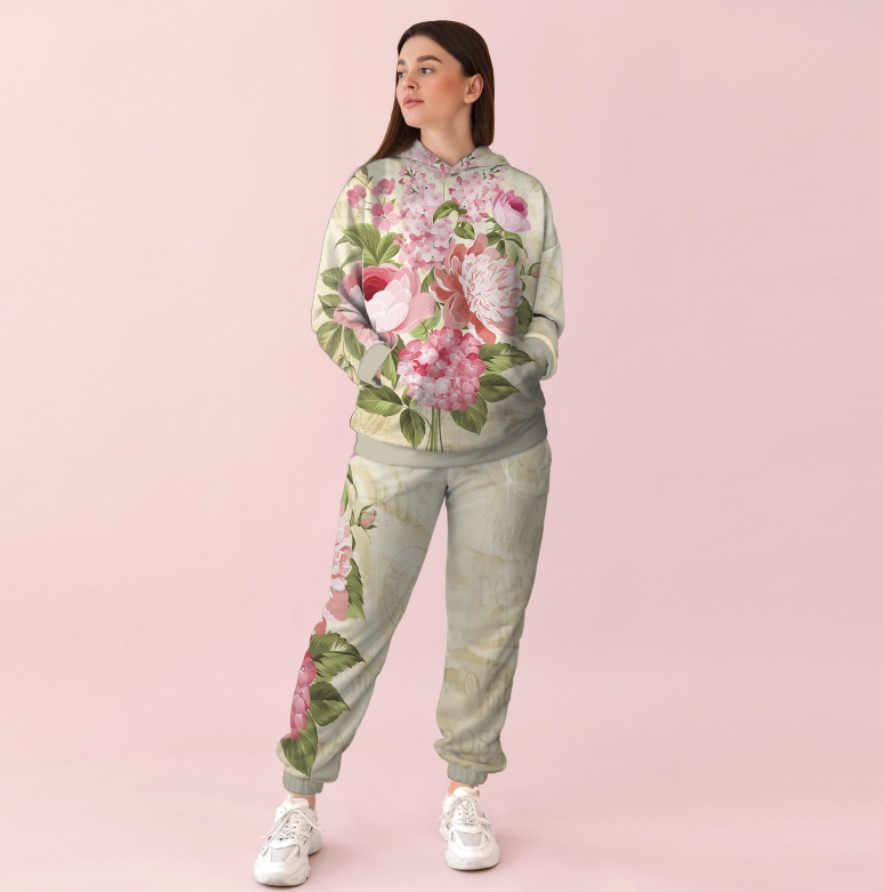 Жіночий спортивний костюм із принтом ніжні квіти 0_066 ВСІ Розміри Преміум тканина