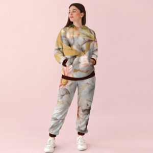 Жіночий спортивний костюм із принтом білі та рожеві квіти 0_073 ВСІ Розміри Преміум тканина