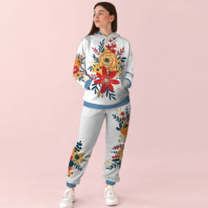 Жіночий білий спортивний костюм із принтом квітковий орнамент 0_078 ВСІ Розміри Преміум тканина