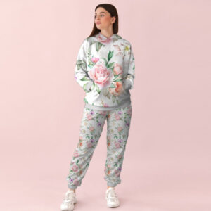 Жіночий білий спортивний костюм із принтом квітковий орнамент 0_079 ВСІ Розміри Преміум тканина