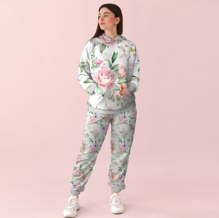 Жіночий білий спортивний костюм із принтом квітковий орнамент 0_080 ВСІ Розміри Преміум тканина