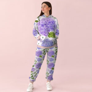 Жіночий білий спортивний костюм із принтом бузкові квіти 0_084 ВСІ Розміри Преміум тканина