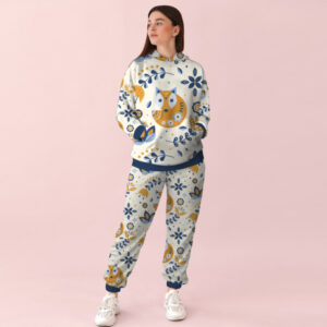 Жіночий білий спортивний костюм із принтом рослинний орнамент з лисичкою 0_085 ВСІ Розміри Преміум тканина