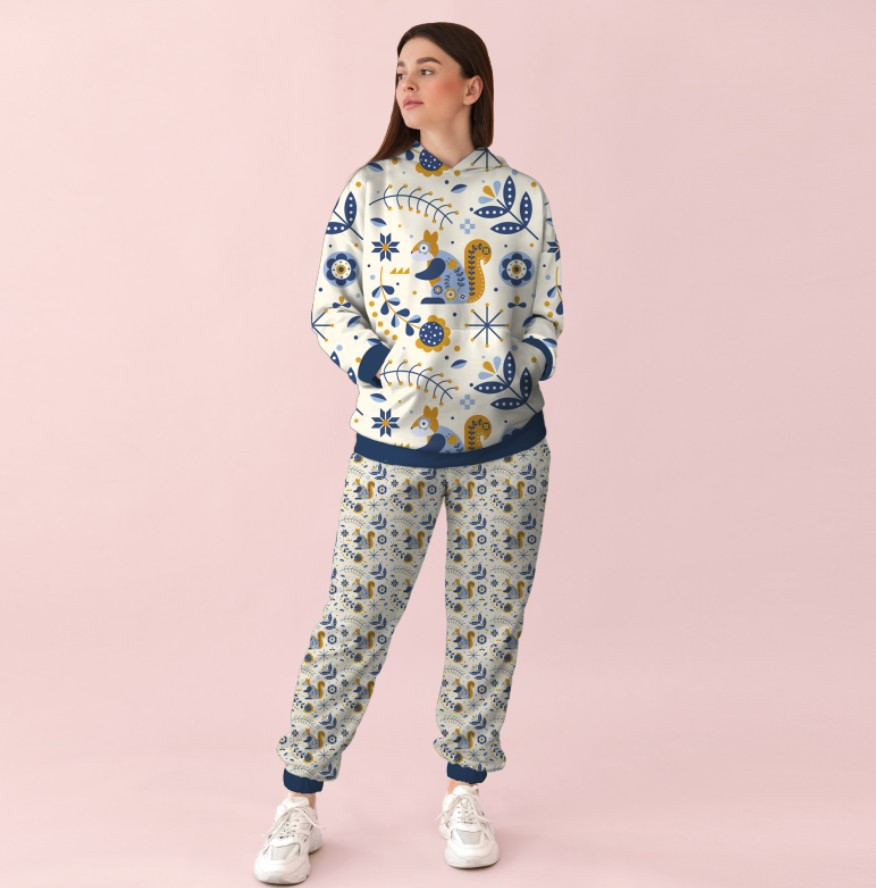 Жіночий білий спортивний костюм із принтом орнамент з білками 0_087 ВСІ Розміри Преміум тканина