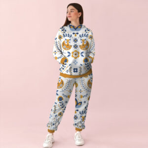 Жіночий білий спортивний костюм із принтом орнамент з лисичками 0_089 ВСІ Розміри Преміум тканина