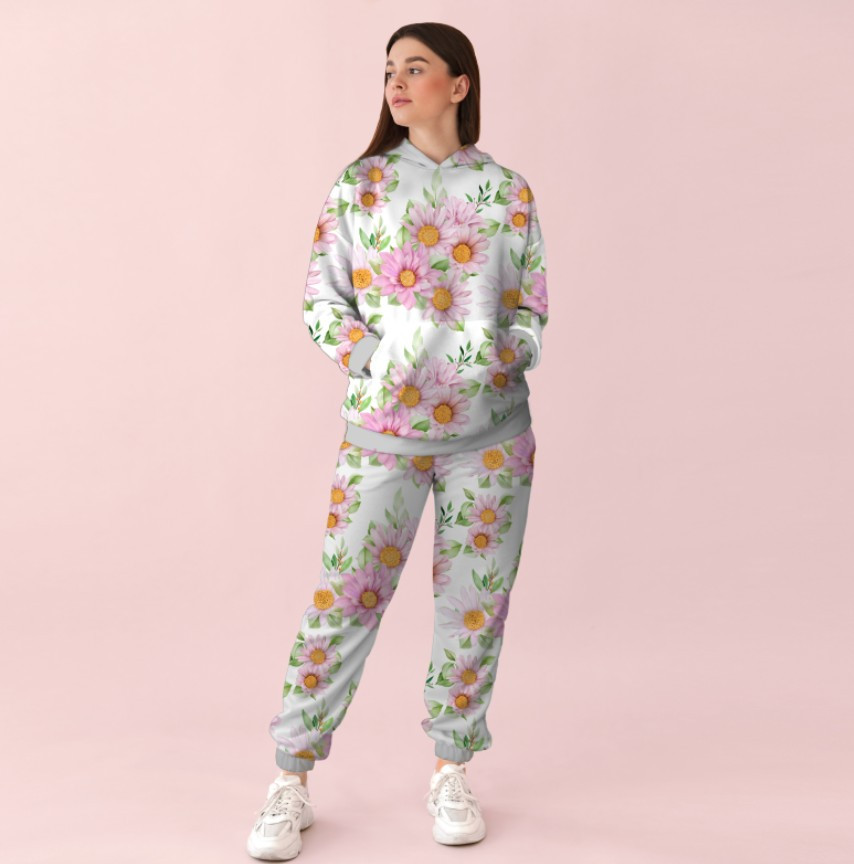 Жіночий спортивний костюм із принтом ніжний квітковий орнамент 0_101 ВСІ Розміри Преміум тканина