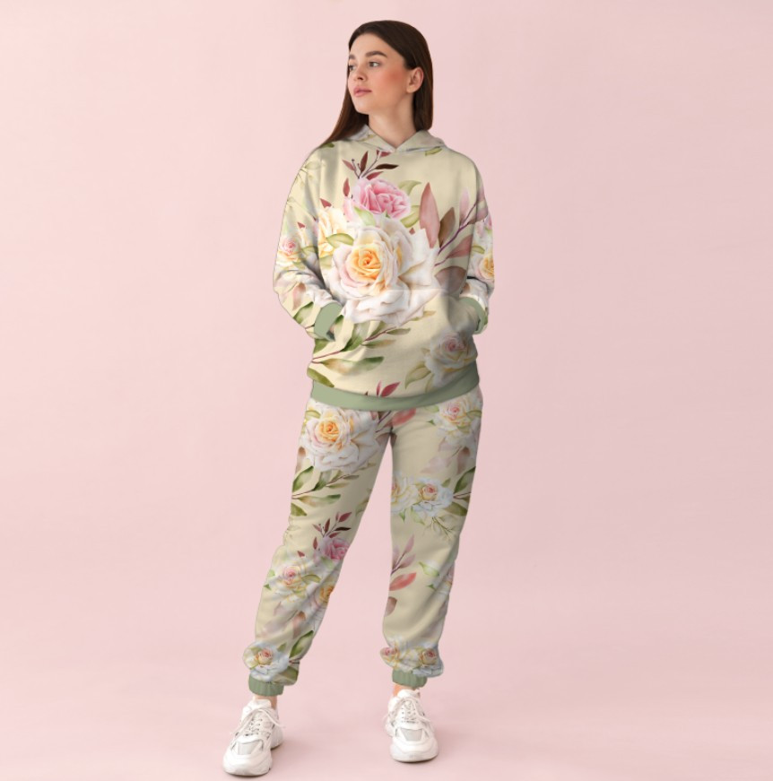 Жіночий спортивний костюм із принтом ніжний квітковий орнамент 0_104 ВСІ Розміри Преміум тканина