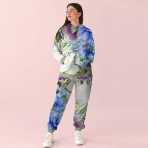 Жіночий спортивний костюм із принтом ніжний квітковий орнамент. Фіалки 0_108 ВСІ Розміри Преміум тканина