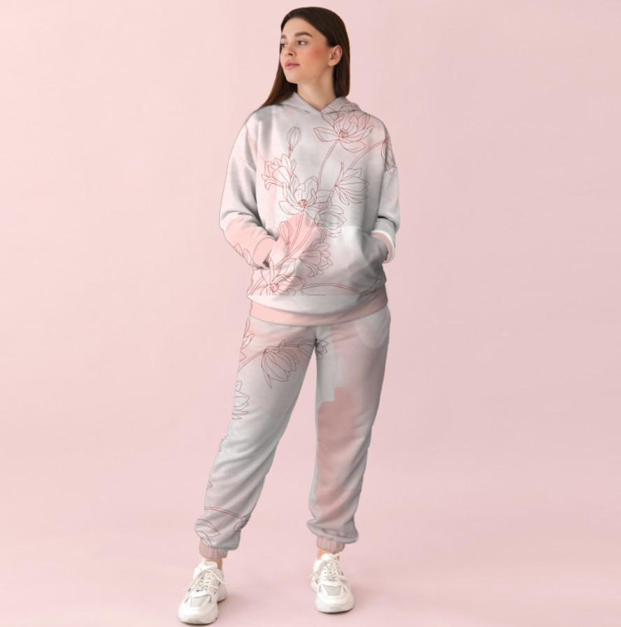 Жіночий спортивний костюм із принтом ніжні квіти 0_111 ВСІ Розміри Преміум тканина