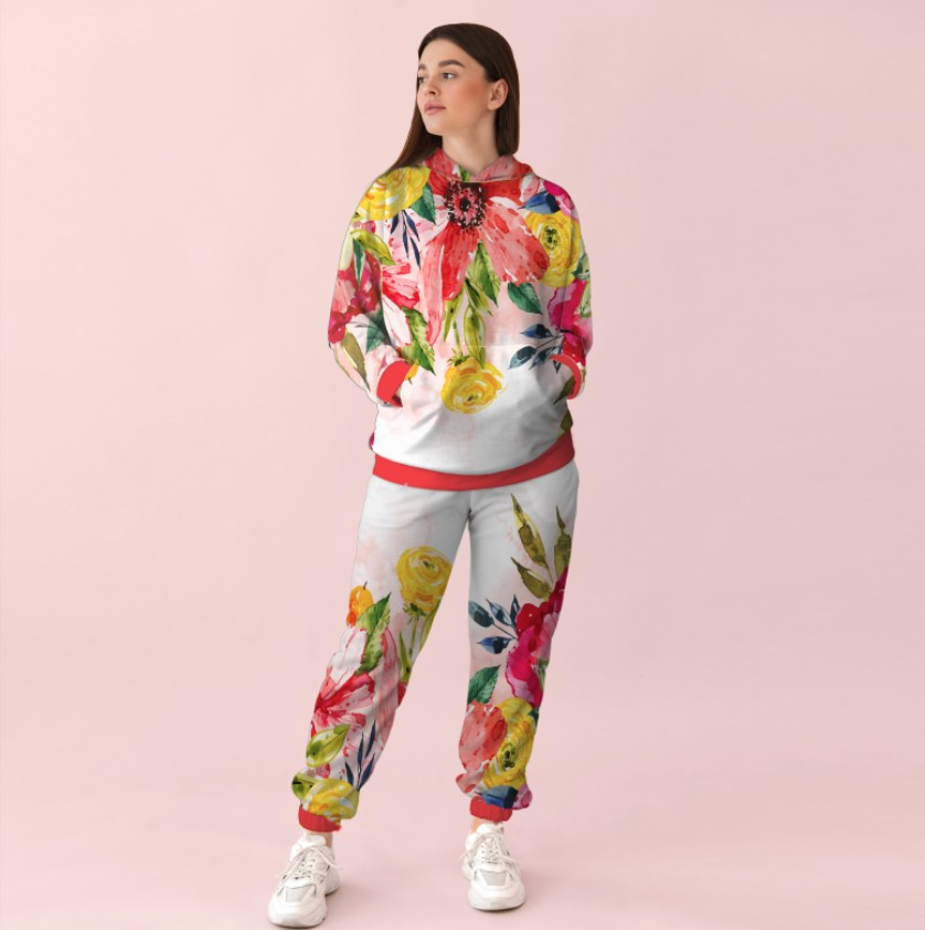 Жіночий спортивний костюм із принтом яскраві квіти 0_112 ВСІ Розміри Преміум тканина