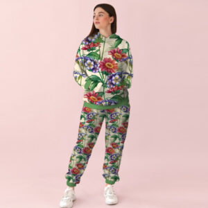 Жіночий спортивний костюм із принтом квіти орнамент з герберами 0_116 ВСІ Розміри Преміум тканина