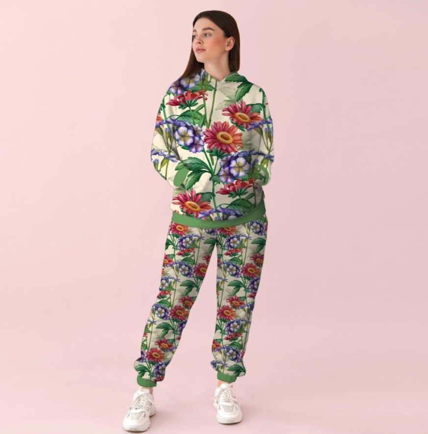 Жіночий спортивний костюм із принтом квіти орнамент з герберами 0_116 ВСІ Розміри Преміум тканина