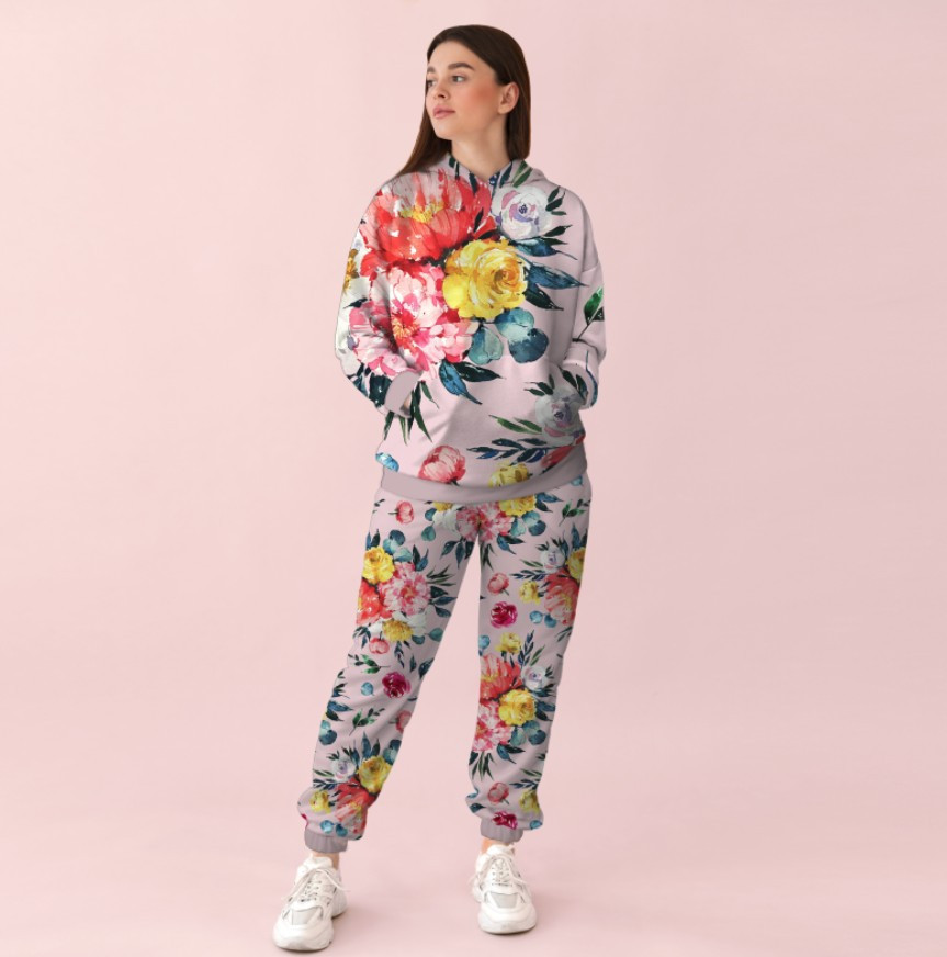 Жіночий спортивний костюм із принтом квіти орнамент півонії з трояндами 0_119 ВСІ Розміри Преміум тканина