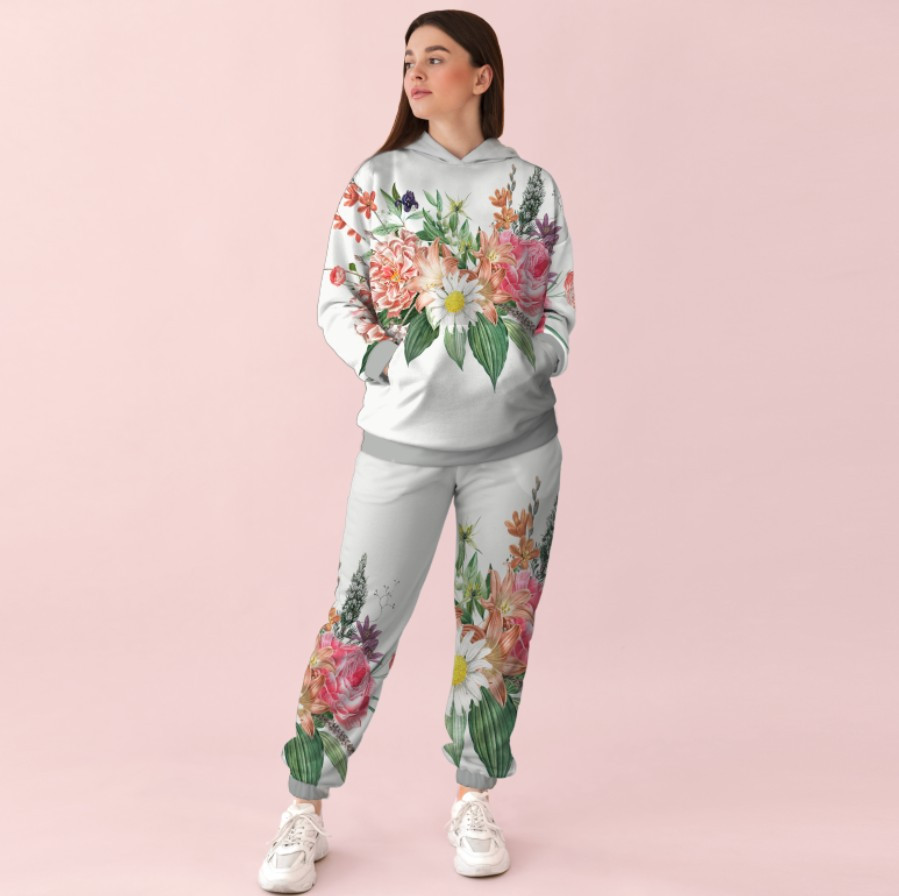 Жіночий білий спортивний костюм із принтом рослинний орнамент 0_130 ВСІ Розміри Преміум тканина