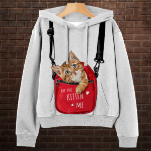 Біла Толстовка-кенгуру (толстовка) з 3D принтом Котик у сумці ВСІ Розміри Преміум тканина