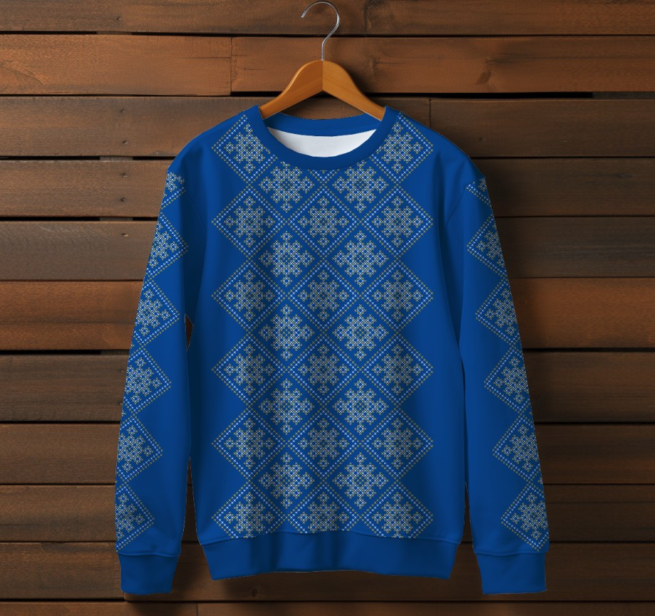 Блакитний Світшот с 3D принтом Вишиванка