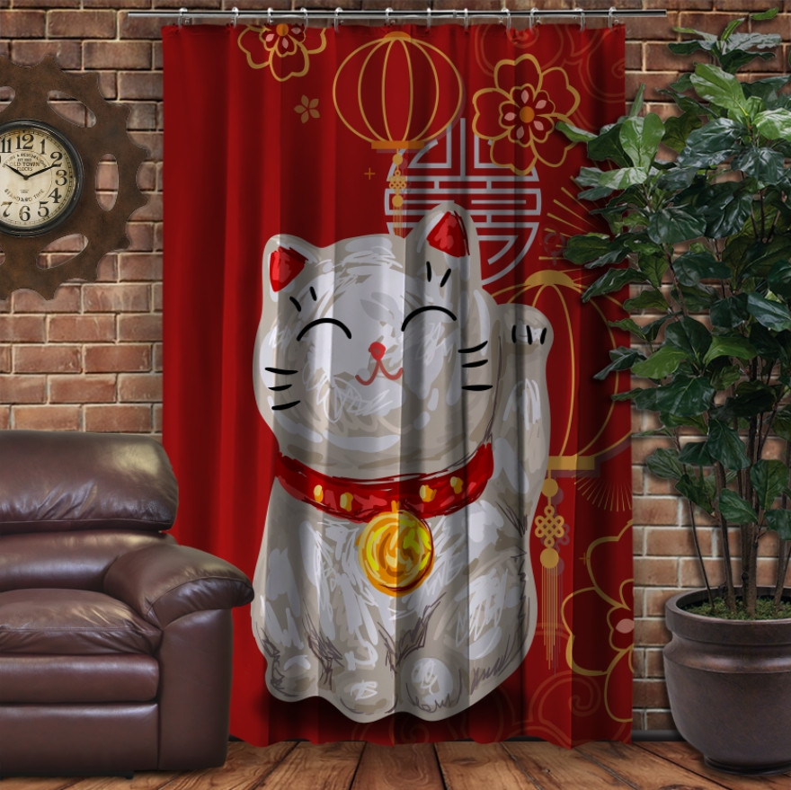 Штора 3D з принтом-Кіт удачі Манекі Неко