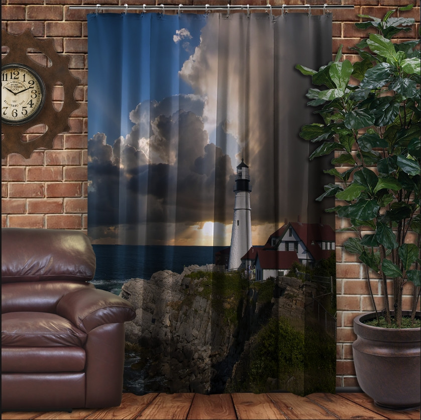 Штора 3D з принтом - Маяк і будинок