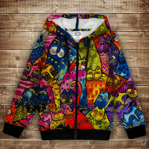 Худі з 3Д принтом на тему - Котики акварель. Дитячі та дорослі розміри ВСІ Розміри Преміум тканина