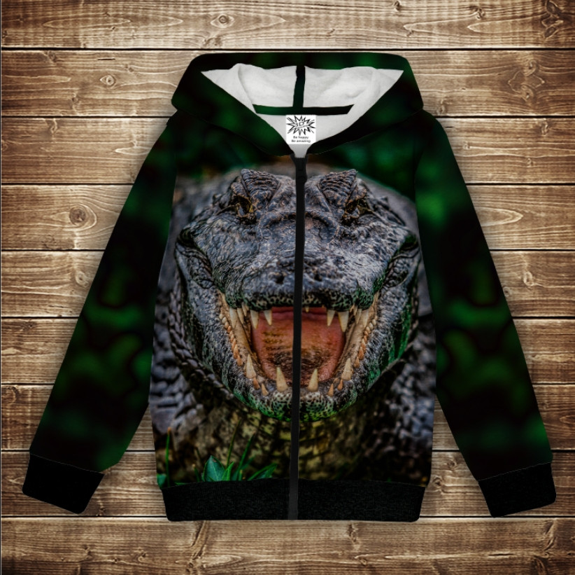 Худі з 3Д принтом на тему - Крокодил. Дитячі та дорослі розміри ВСІ Розміри Преміум тканина