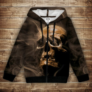 Худі з 3Д принтом на тему - Череп в диму. Дитячі та дорослі розміри ВСІ Розміри Преміум тканина