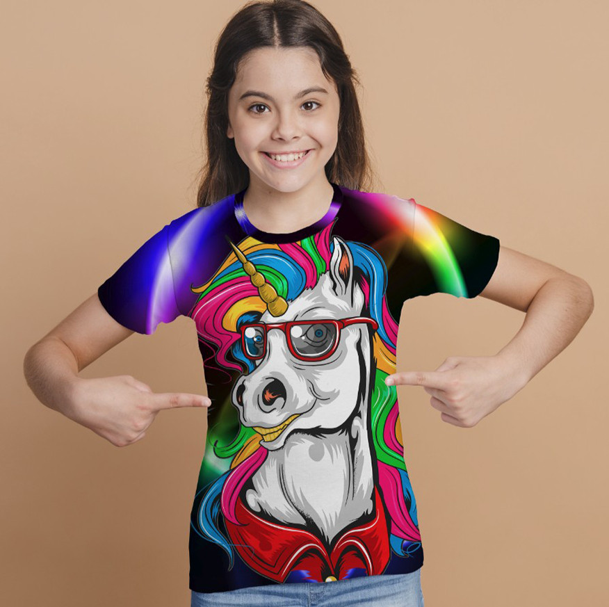 Футболка 3D з принтом Одноріжка в окулярах ВСІ Розміри Преміум тканина