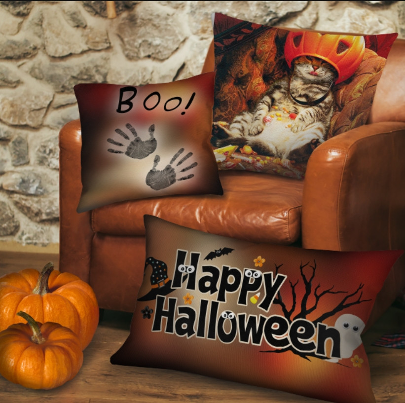 Набір із 3-х подушок Helloween Boo Кіт із гарбузом на голові 07