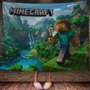 Плед з 3D принтом - Майнкрафт Стів з кіркою 150х200 см.