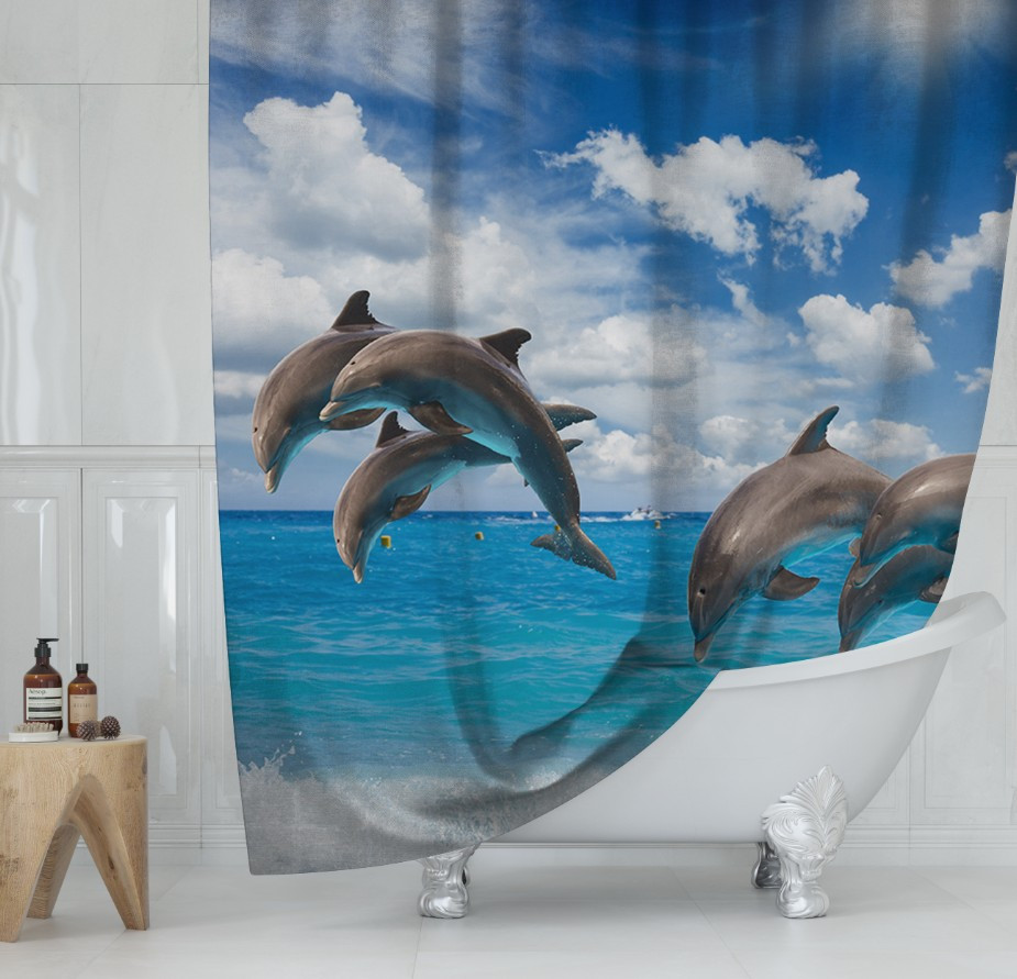 Штора для ванної з 3D принтом Дельфіни