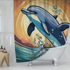 Штора для ванної з 3D принтом Дельфін Ілюстрація. Арт малюнок 150х200 см.
