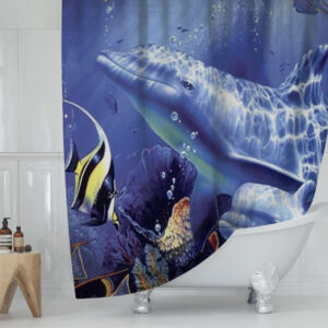 Штора для ванної з 3D принтом Дельфін і скалярія 150х200 см.