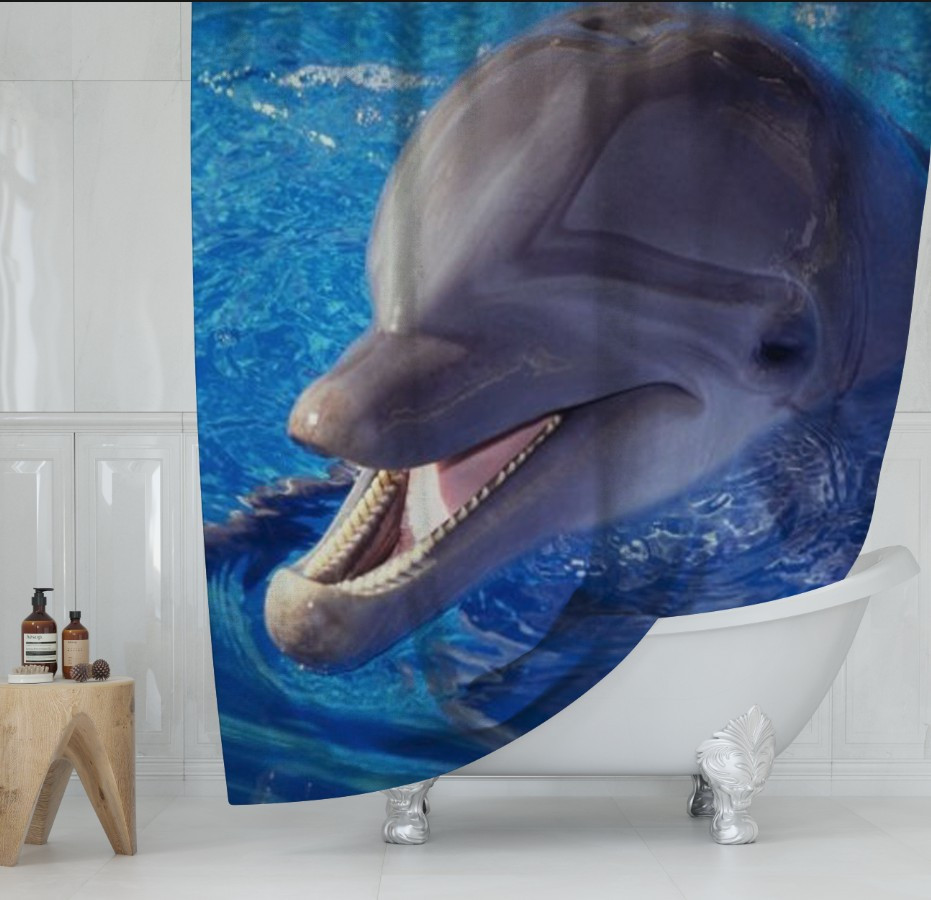 Штора для ванної з 3D принтом Дельфін у морі 01 150х200 см.