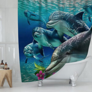 Штора для ванної з 3D принтом Зграя дельфінів 150х200 см.