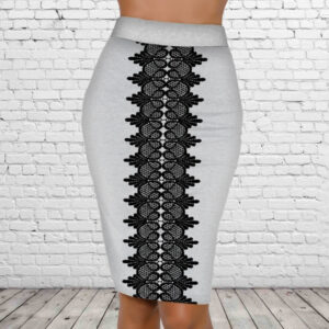 Спідниця - олівець з 3D принтом Чорне мереживо на білому фоні ВСІ Розміри Преміум тканина